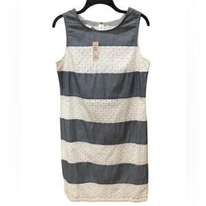 Talbots Women’s Chambray Eyelet Sleeveless Dress White Blue Size 6 NWT